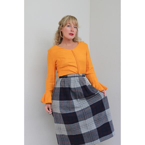 1970's Vintage Plaid Midi Fall Wool Skirt ~ Women's XS SM ~ 26" to 27" Waist 70s - Picture 8 of 9